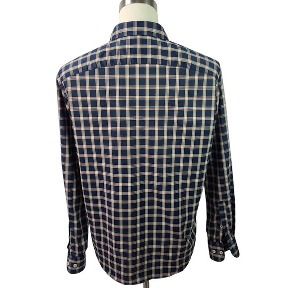 UnTuckit Blue Tan Red Plaid Dorin Button Down Shirt Large - Picture 3 of 4